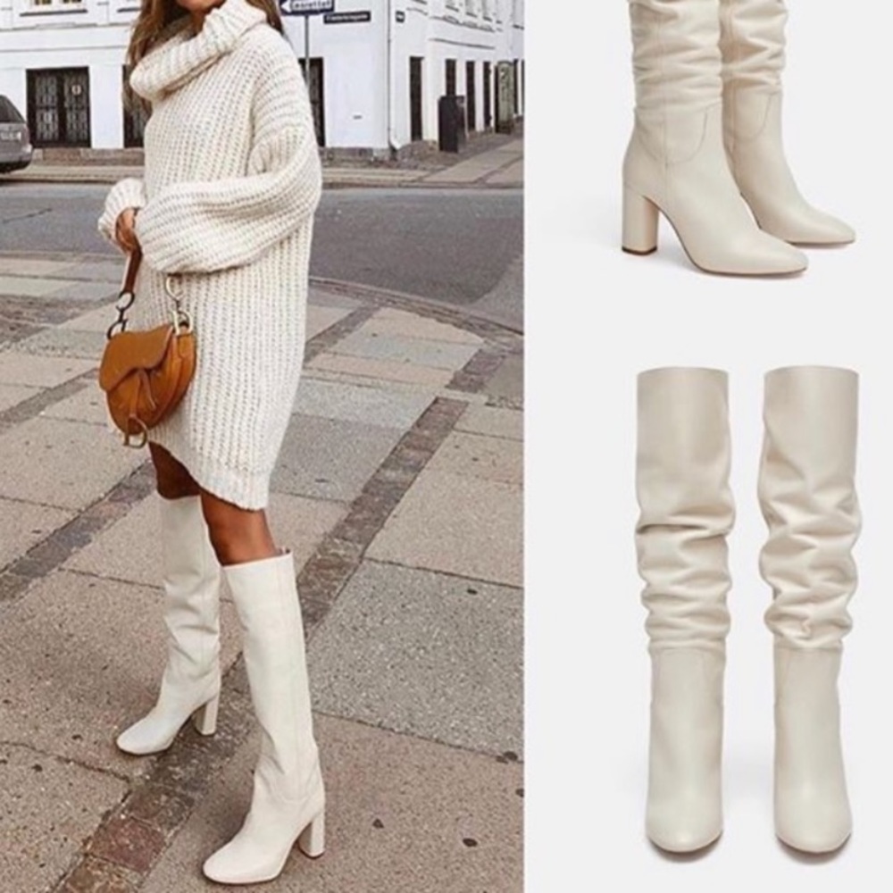 ZARA LEATHER HIGH HEEL BOOTS WITH TALL LEG SIZE 7 1/2